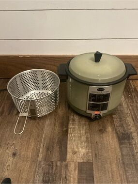Vintage Sunbeam Cooker Deep Fryer CF-A Green Electric Fryer Basket Lid USA